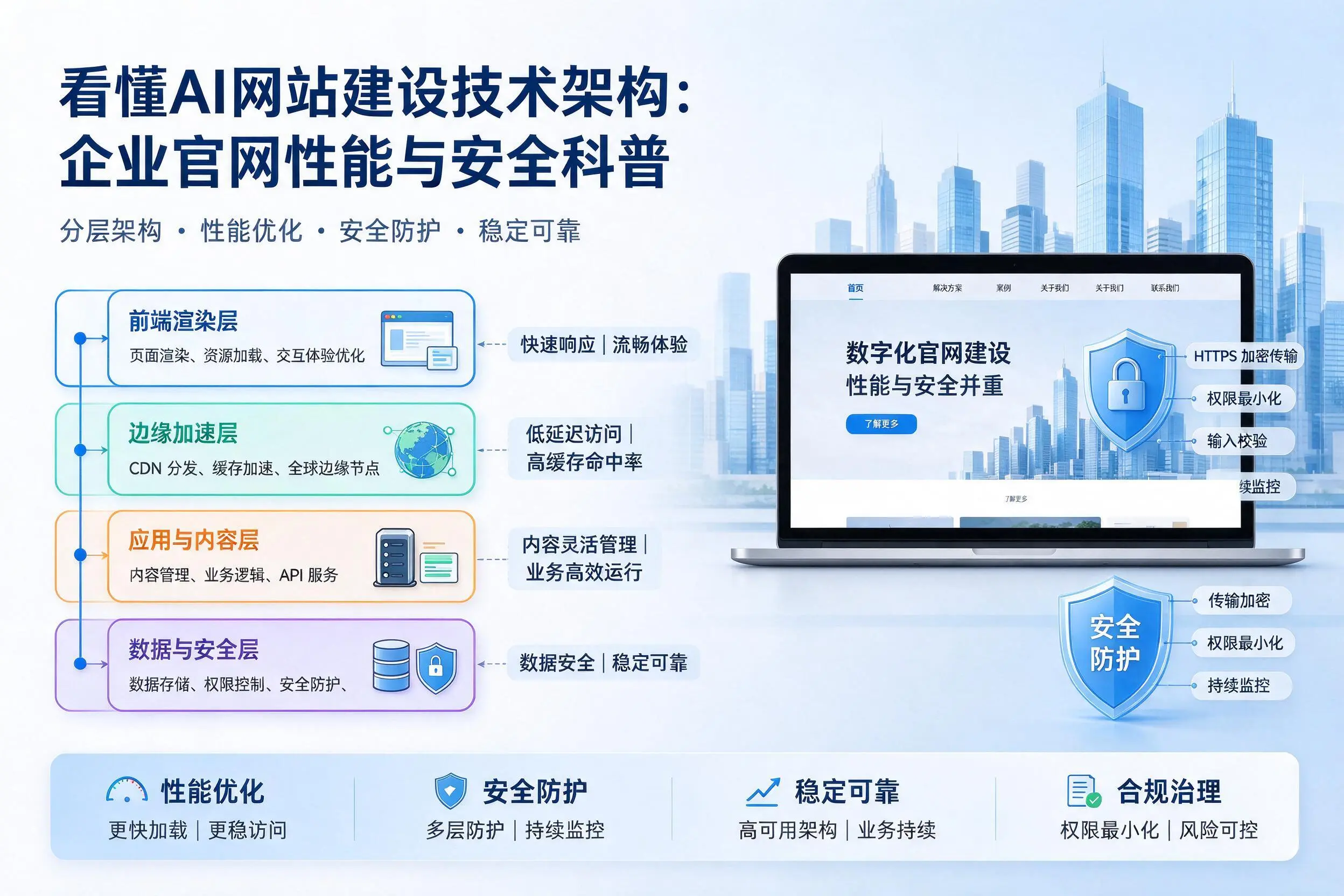 看懂AI网站建设技术架构：海北企业官网性能与安全科普