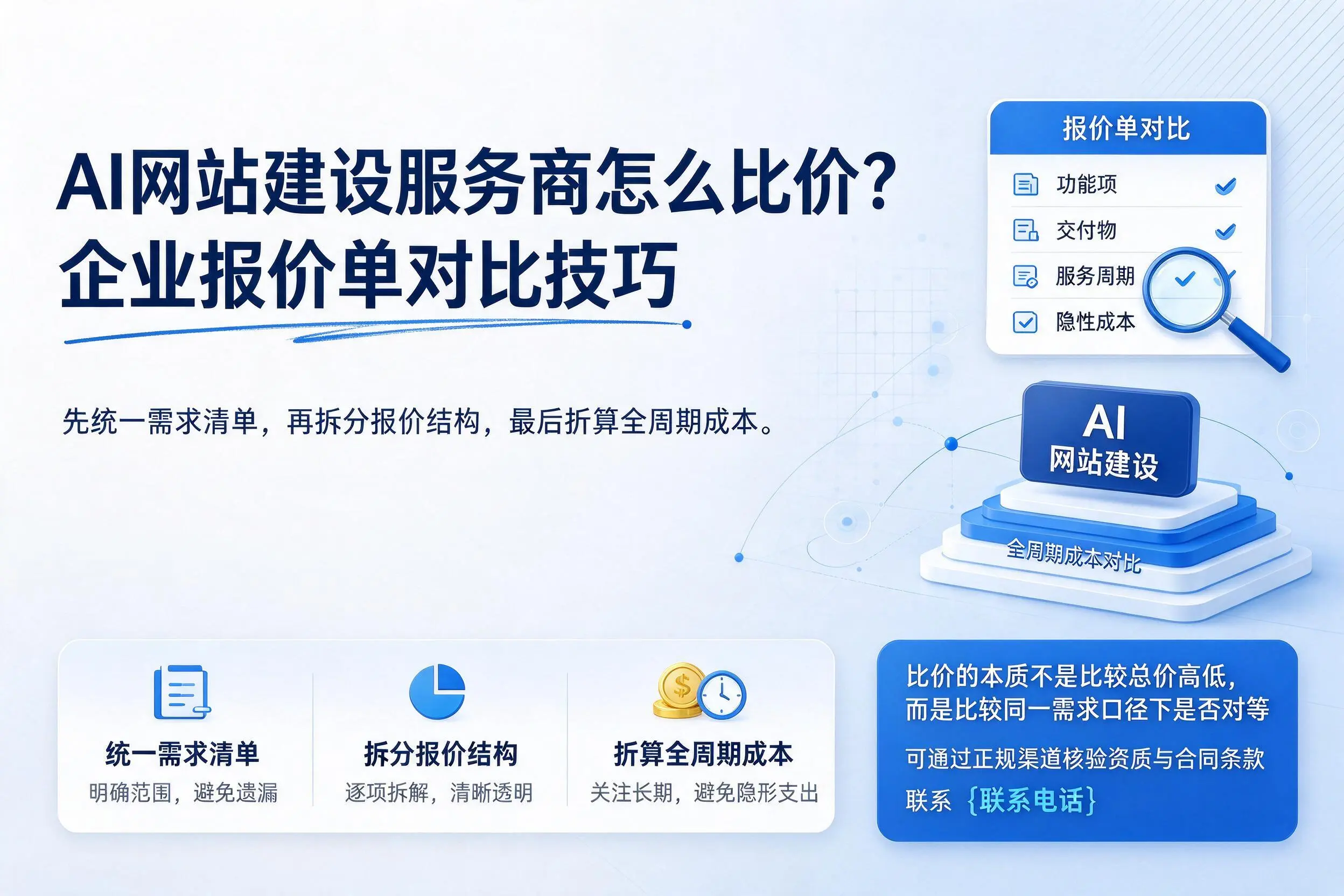 AI网站建设服务商怎么比价？海北企业报价单对比技巧