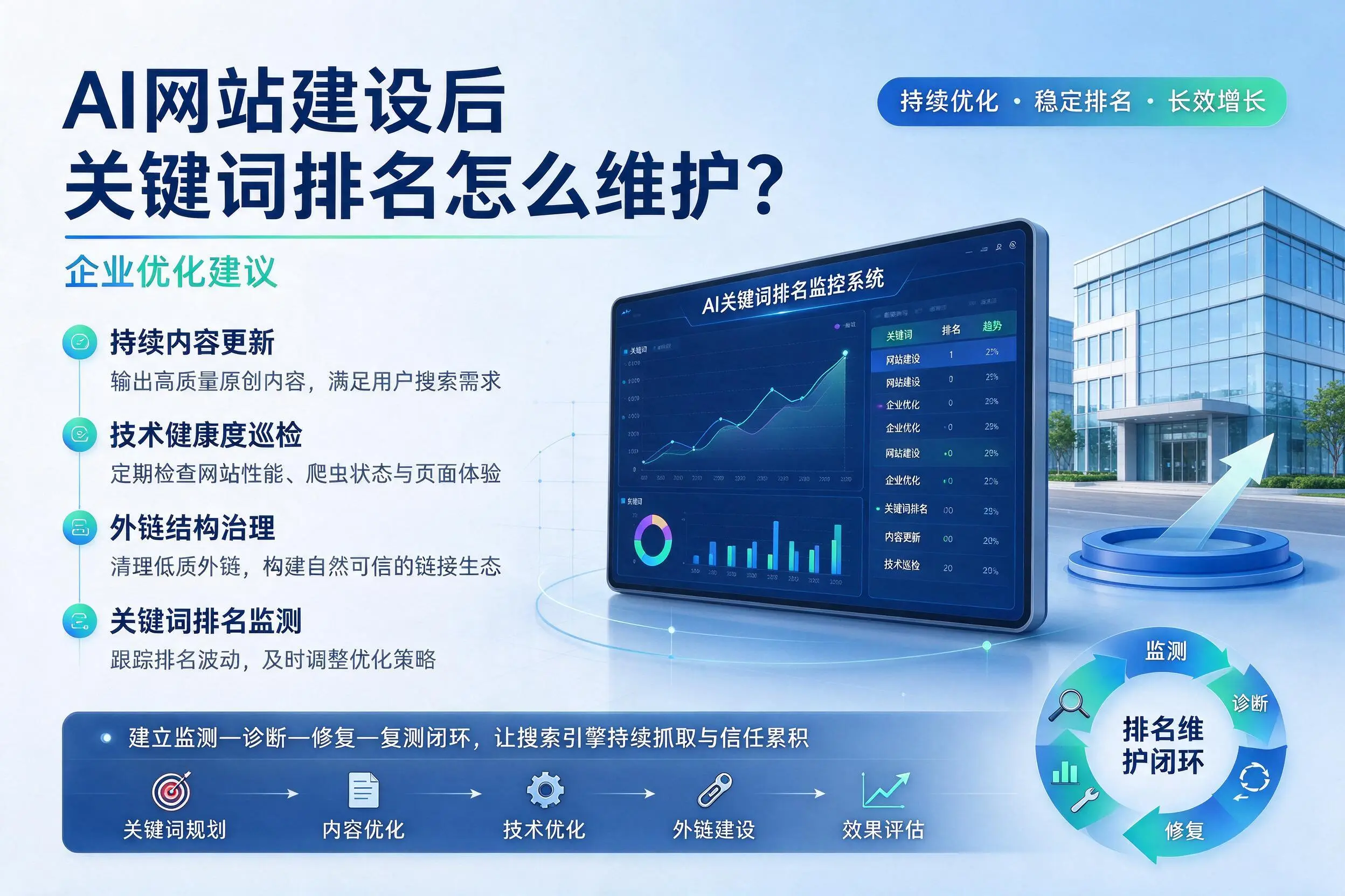 AI网站建设后关键词排名怎么维护？海北企业优化建议